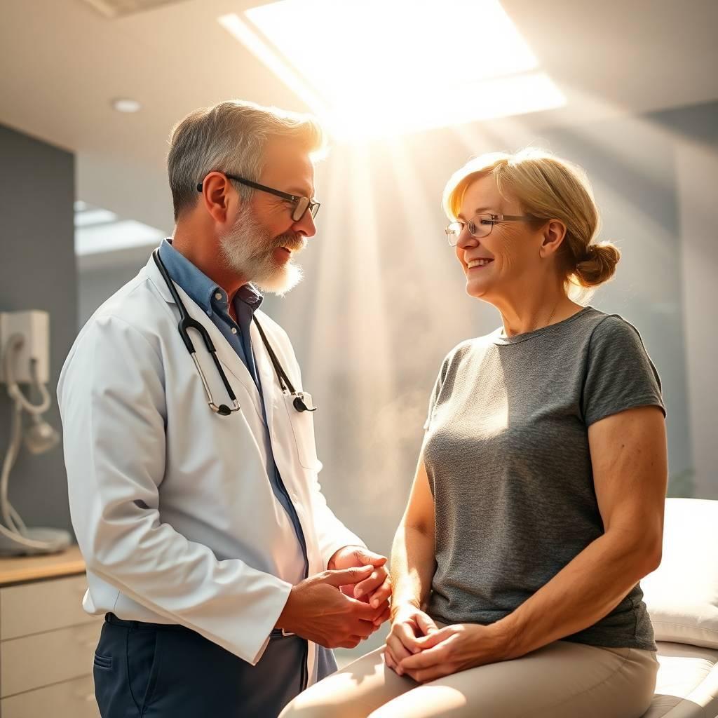 A clinician talking with a patient